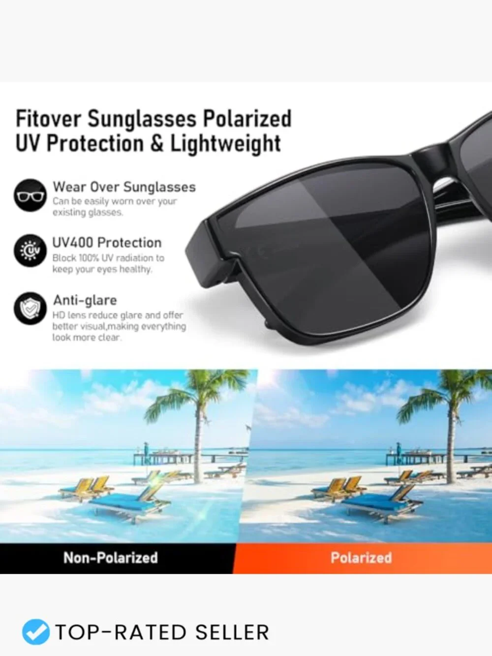 Polarized Fit Over Glasses Sunglasses Oversized Square UV400 Unisex